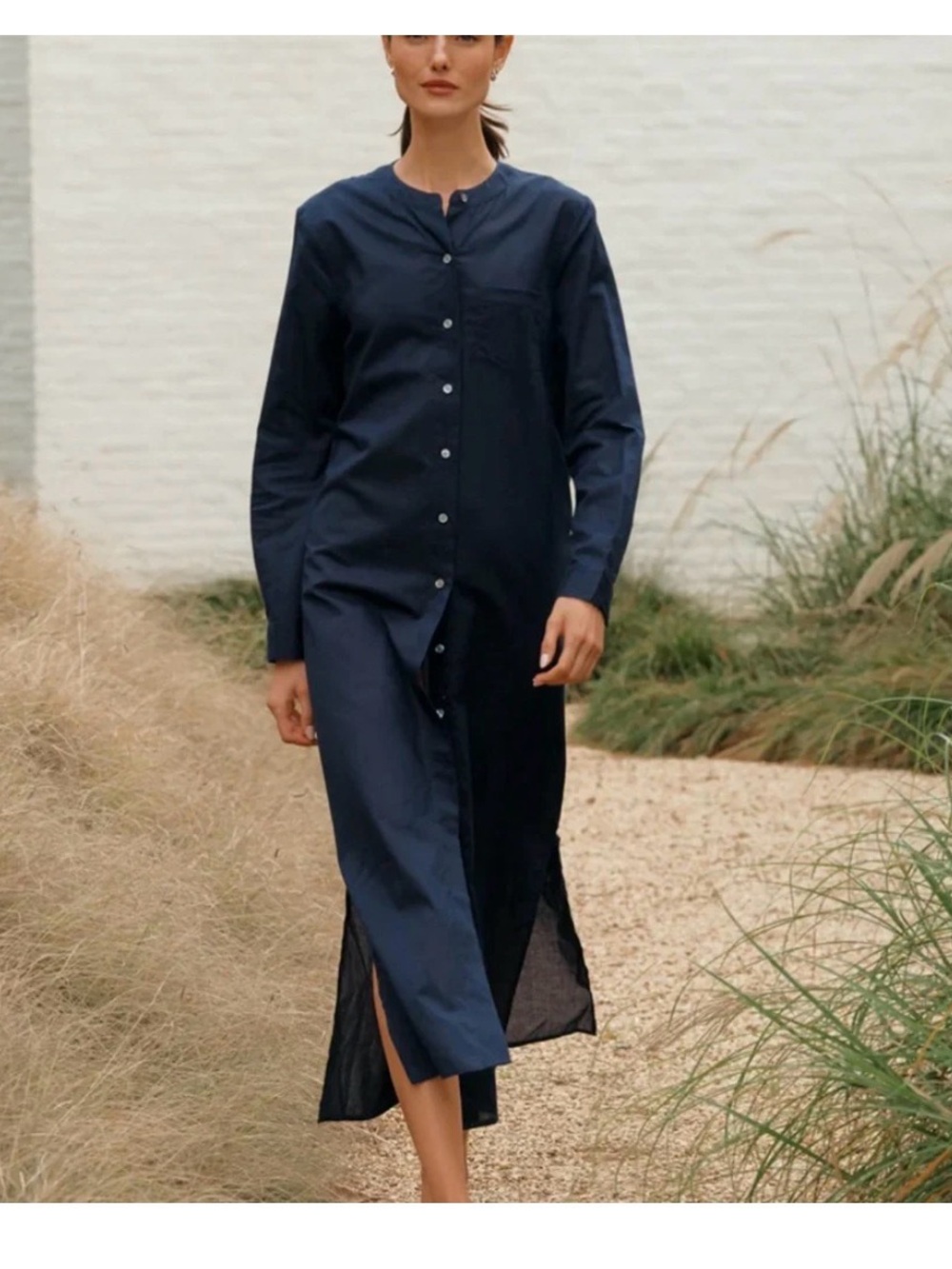 Jenni Kayne Navy Button-Front Midi Shirt Dress